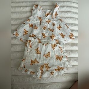 White Butterfly Print Two-Piece Lounge Set